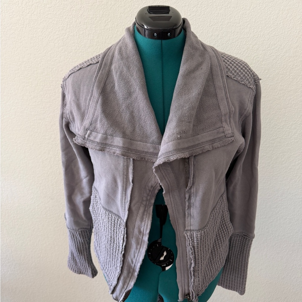 Women's Gray Open-Front Knit-Trim Jacket
